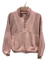 Half Zip Crop Pullover Sweatshirt Women Oversized Fleece Top Pockets M Peach