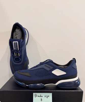 PRADA  Cloudbust Sneaker (2EG253)Navy Blue lace up knit breathable material 