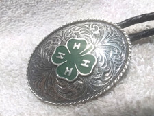 Montana Silversmiths 4 H Clover Bolo Tie Silver Engraved Oval Black Ties NIP