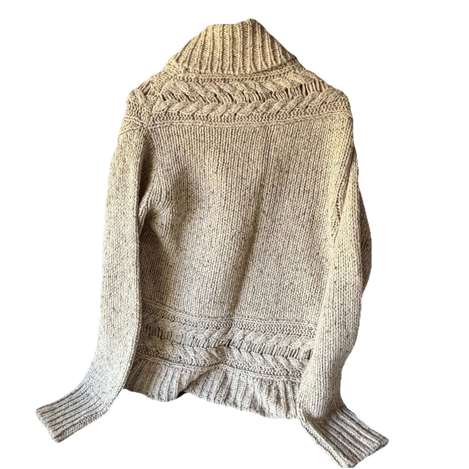 Calvin Klein 羊毛混纺粗线针织双纽扣前开衫 XL 米色 — 第 2/4 张图片