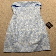 New Lulus Womens Small Dress Blue Jacquard Floral Mini Bodycon Strapless NWT