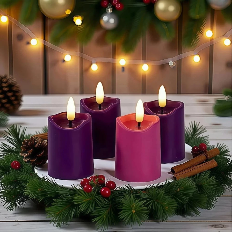 Velas de Adviento Simplelight, Velas Votivas Sin Llama Púrpura y Rosa con Temporizador, A Foto 3 de 4
