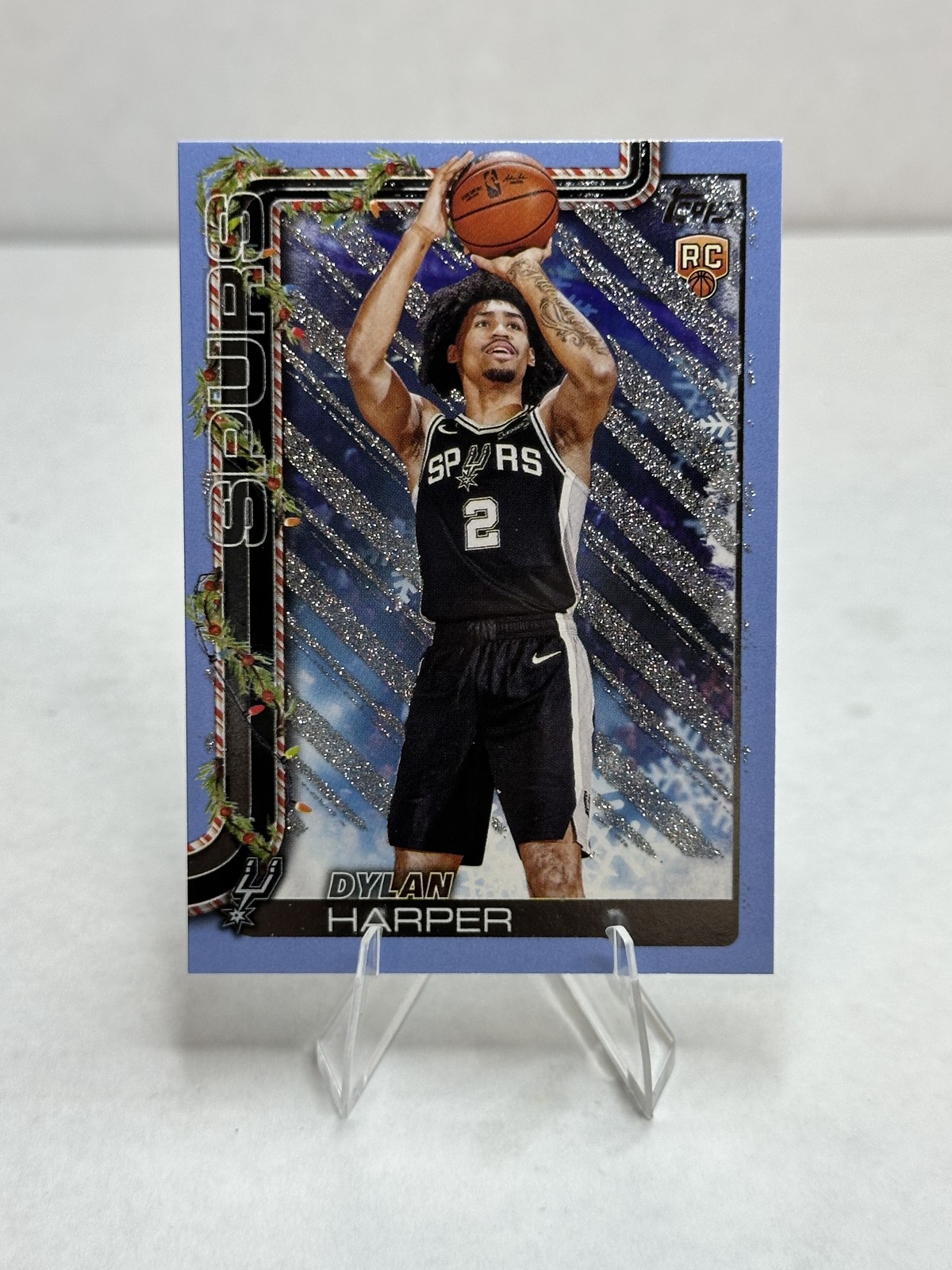 2025-26 Topps Holiday #H162 Dylan Harper Light Blue and White Glitter RC