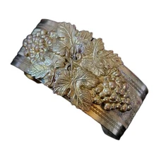 Vintage Brass Victorian Revival Cuff Bracelet Grapes Leaves Embossed