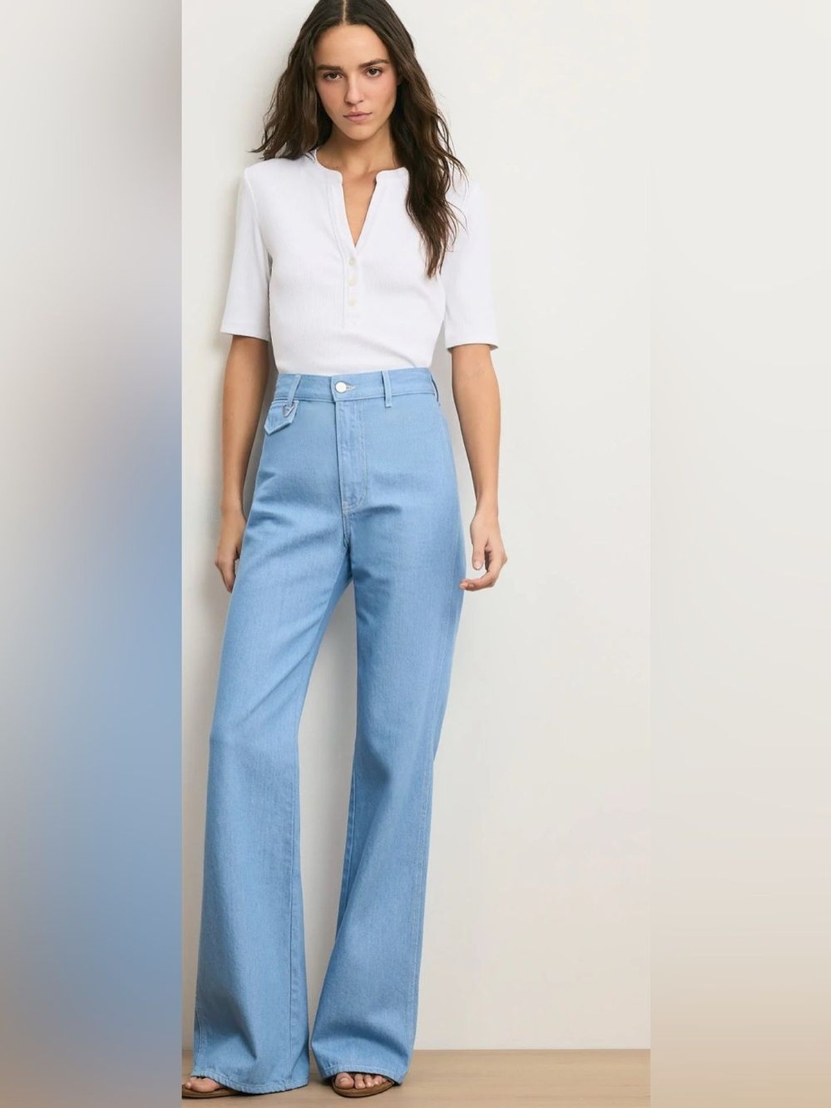 RRPUS$348 Veronica Beard Crosbie Flap-Pocket Slim Wide-Leg Jean Bayside NWT US27