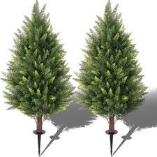 2Pack 3Ft Artificial Cedar Topiary Trees UV Resistant Shrubs with Spike
