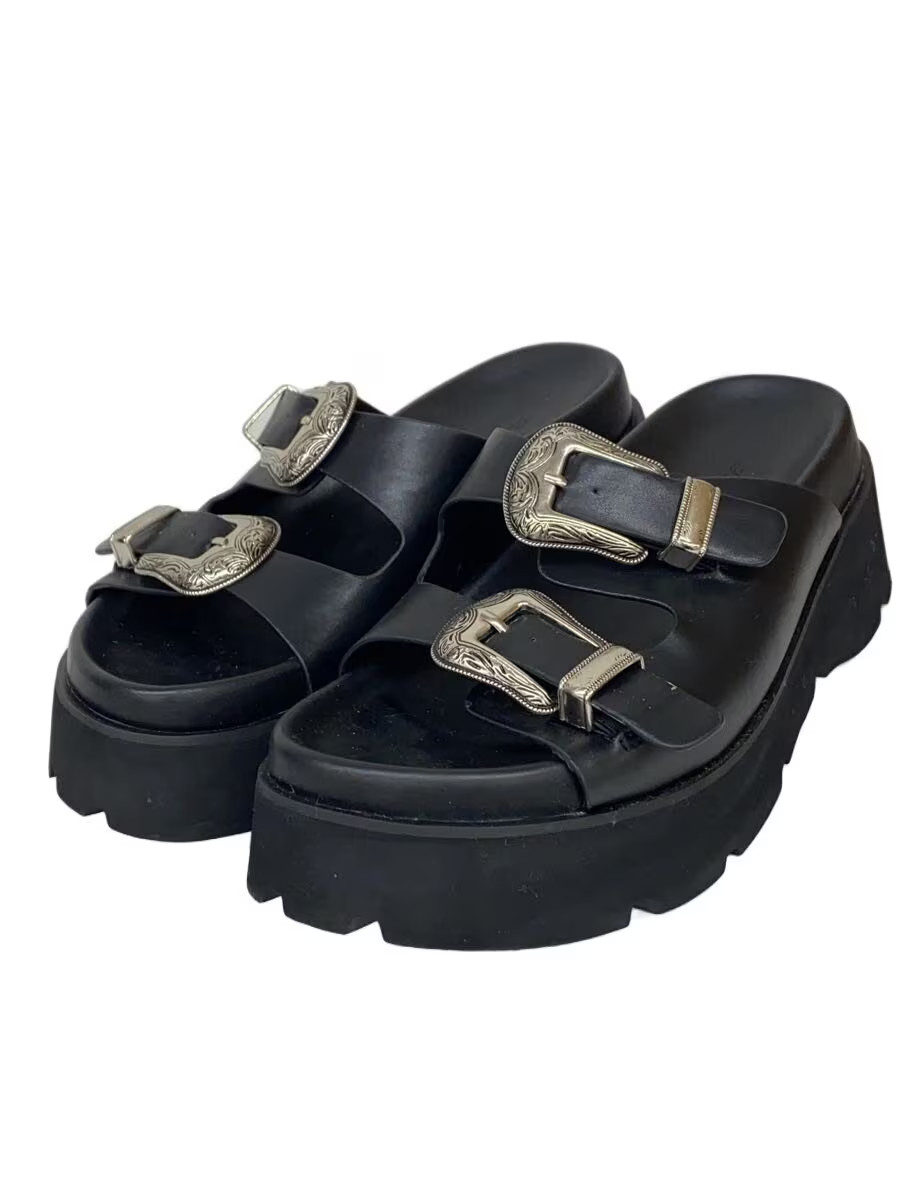 Ameri Medi Western Buckle Sandals M Blk Faux Leat… - image 2
