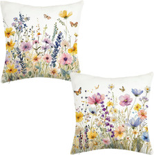 Spring Summer Throw Pillow Covers 18X18 Inch Set of 2 Floral Outdoor Lumbar Cush
