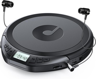 Gueray CD Player Portable Dsicman: with Earphones for Car Black 