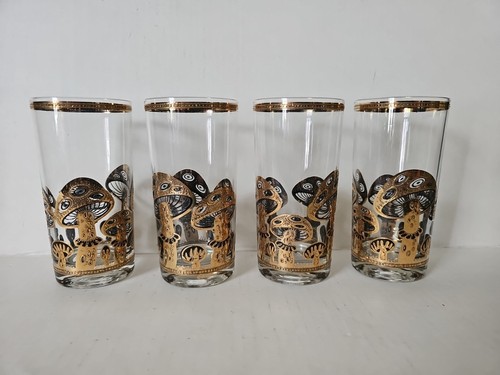 4 VTG MCM Culver 22K Gold MUSHROOM 5.5" Highball Cocktail Glasses Glass