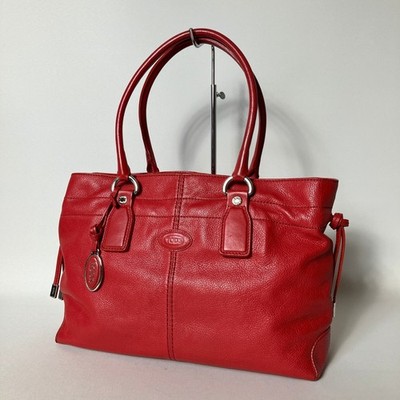 TOD'S Tote Bag Handtasche Leder rot genarbtes Leder