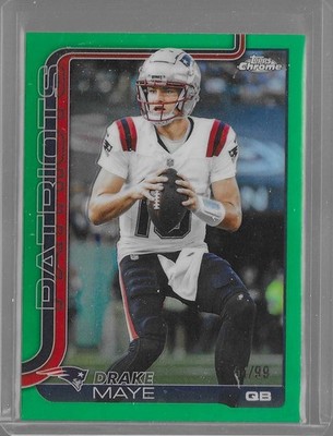 “🔥 2025 Topps Chrome Drake Maye Green Refractor RC /99 Patriots 🔥”