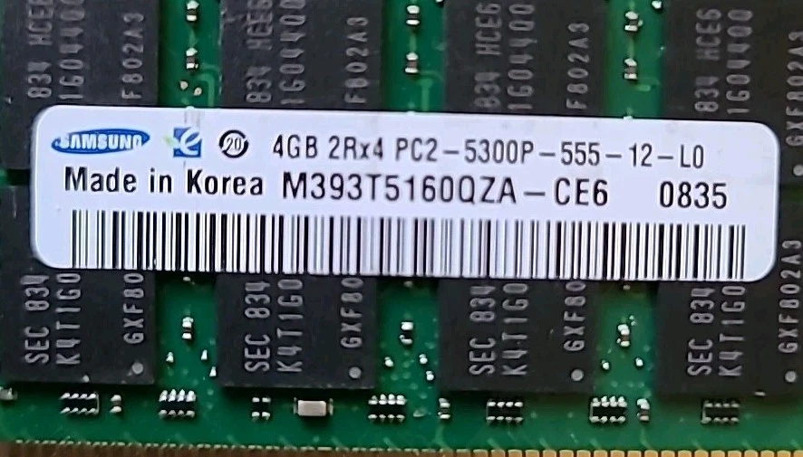RAM Servidor Samsung 12GB (3X4GB) M393T5160QZA-CE6 PC2-5300P-555-12-LO. ENVÍO RÁPIDO Foto 3 de 3