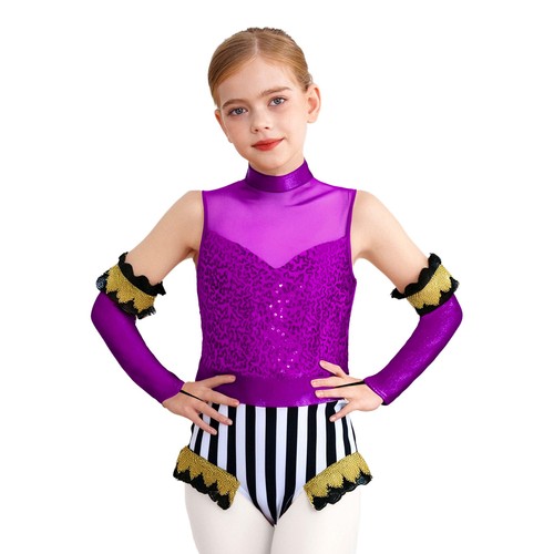Kids Girl Halloween Circus Showman Cosplay Outfit Sparkle Dance Bodysuit Costume - Picture 25 of 90