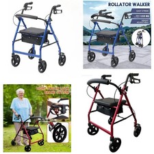 Folding Rollator Lightweight Walking Aid 4 Wheels Mobility Walker With Seat