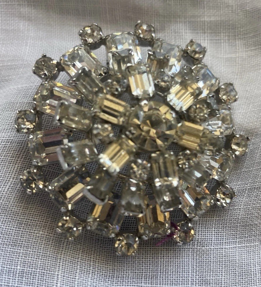 Large Signed Rhinestone Snowflake Brooch Pin Vint… - image 1