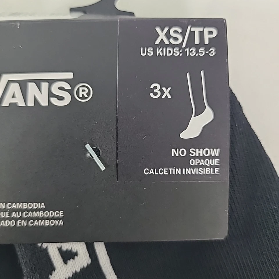 VANS "Off The Wall" Niños No Show Calcetines Negro Blanco DOS Paquetes de 3 Zapatos EE. UU. 13.5-3 Foto 3 de 4