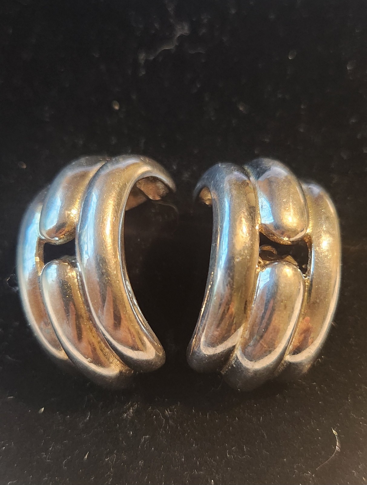 GIVENCHY Paris New York Large Silver Tone Chunky Clip On Earrings Vintage