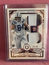 TYLER WARREN 2025 NATIONAL TREASURES ROOKIE DUAL PATCH RED RC /84 Q0106