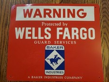 Vintage 1970's Wells Fargo Guard Services metal security sign