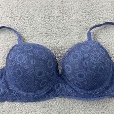 Aerie Bra 34D Plunge Real Happy Plunge Blue Lace