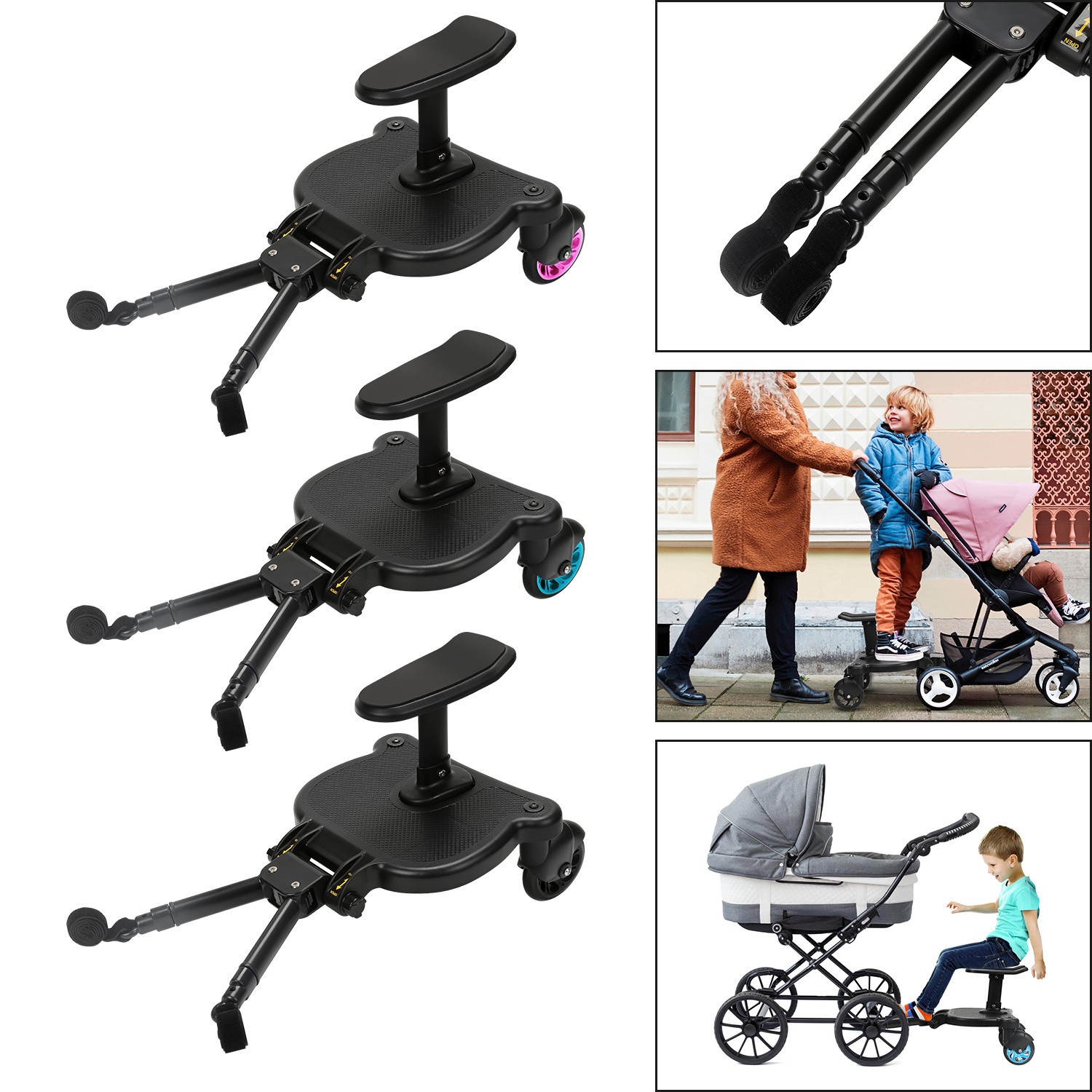 Buggy Board pedana passeggino passeggino Kiddy con sedile pedana rotante due ruote