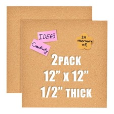 2 PCS 12x12x1/2 Inch Square Cork Bulletin Board Tiles Self Adhesive Wall