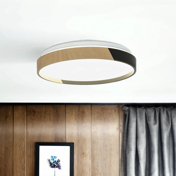 Deckenleuchte Deckenlampe Led Ø 33 Cm Rund Holz-Optik Schwarz IP44 4000 K-image