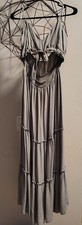 Dress Day Maxi Dress L Solid Soft Green V-Neck Strappy Sleeveless Ruffle Long