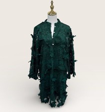 J.Marie Seraphina Shift Dress Small Green Floral 3D Lace 3/4 Sleeve Kaftan