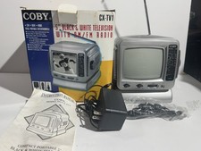 Coby CX-TV1 5" Portable Black White TV AM/FM Radio Tested w/ Box Manual AC