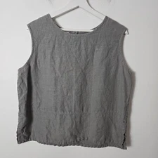 Bryn Walker Size M 100% Linen Grey Sleeveless Side Slit Tank Lightweight Boxy