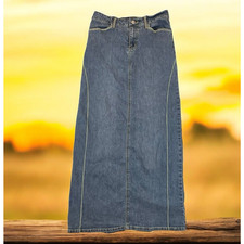 Y2K Western Hi Jeans Denim Maxi Jean Skirt Women's Size 7/8 Boho Festival Modest