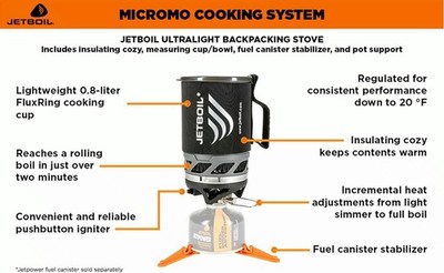 Jetboil MicroMo Lightweight Camping Backpacking Stove Cooking