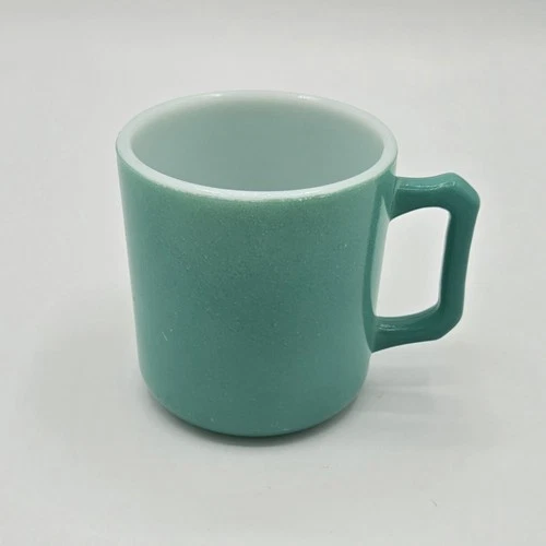 Vintage Hazel Atlas Milk Glass Cup Mug Teal Green Turquoise 3" D Handle Vtg MCM