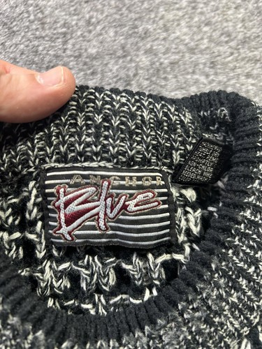 Vintage Anker Blau Pullover Herren XL Schwarz Weiß Grobstrick Acryl Rundhals 90s - Bild 2 von 6