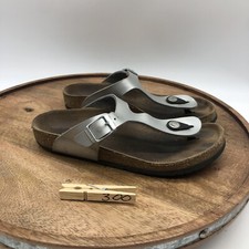 Birkenstock Gizeh Kids 34 US 3 N Metallic Silver Birko Flor Thong T Strap Sandal