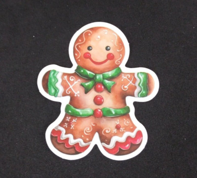 Gingerbread Man Green Belt & Bowtie Christmas Sweets Sticker 2.18'' x 1.78'' (AO)