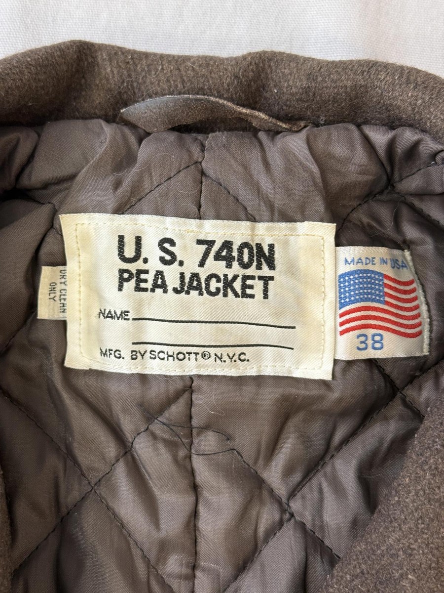 US 740N Pea Jacket MFG by Schott NYC Brown Pea Coat - 38 | eBay