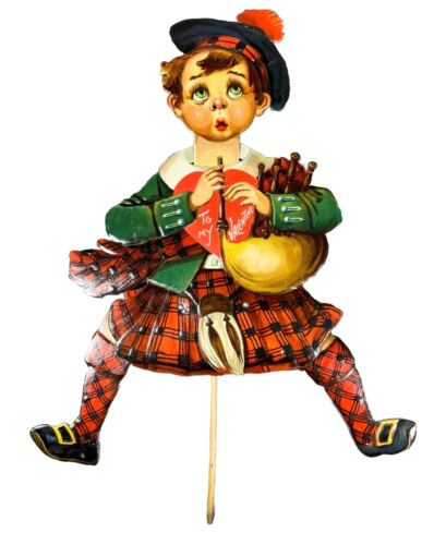 Rare Raphael Tuck Mechanical Jumping Stick Boy Bagpipes Valentine Card Brundage - Picture 2 of 4