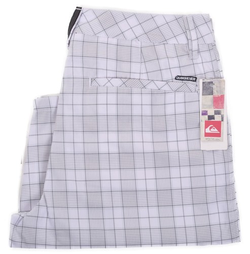 Quiksilver New Mens Shorts Straight Chino White Gray Plaid Size 30 Inseam 11" - Picture 2 of 5
