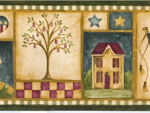 Norwall NL76750 Country Sampler Wallpaper Border, Green, Red,Yellow - Picture 5 of 19