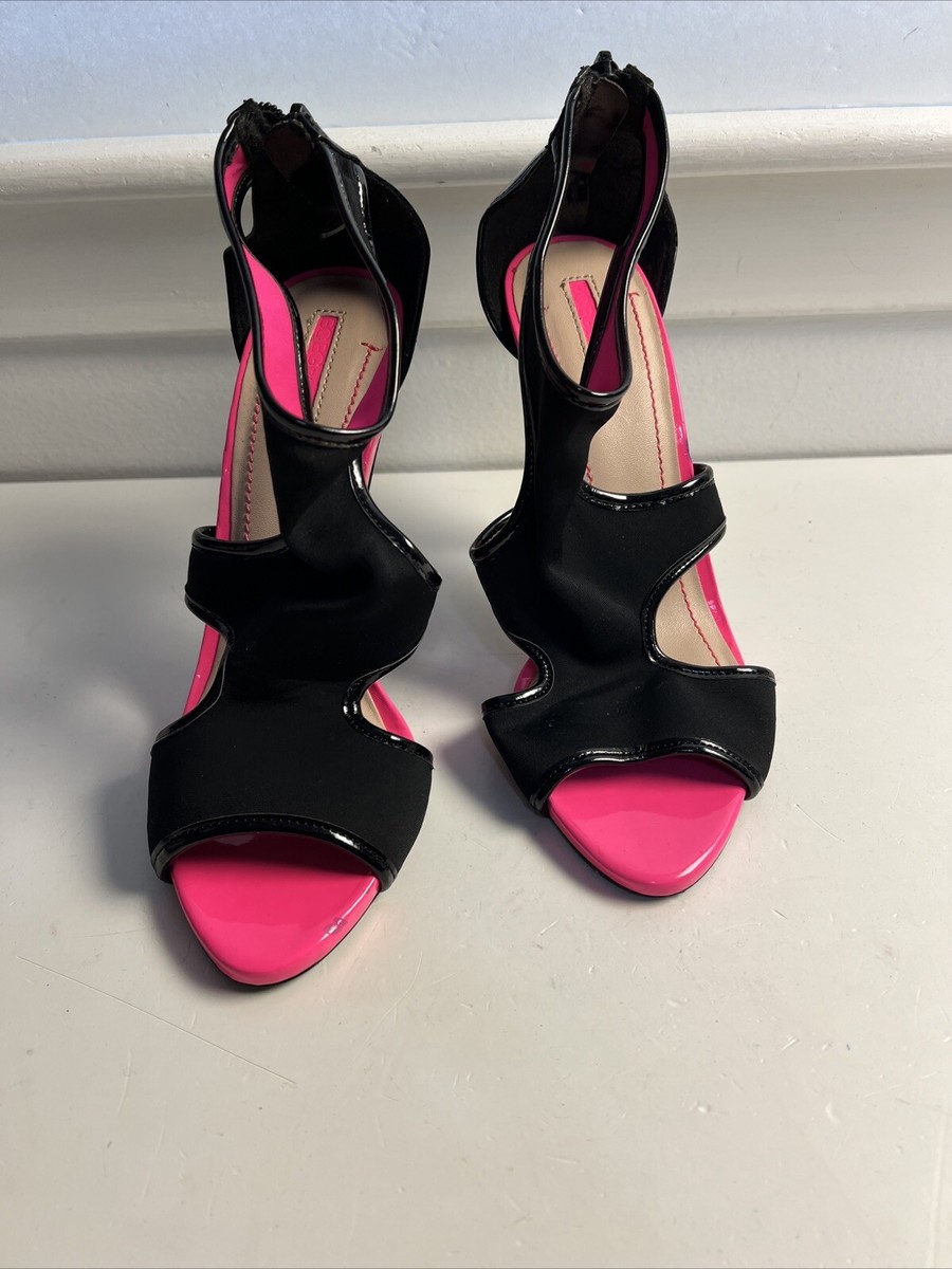 BCBG Paris Women's Black Hot Pink Peep Toe High Heel Zippered