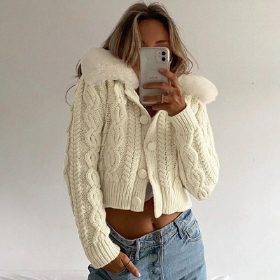 fur collar cardigan