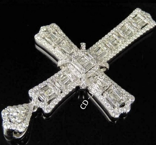 Black Friday Gift For Son 2ct Baguette Cubic Zirconia Cross Charm Pendant Silver - Picture 3 of 4