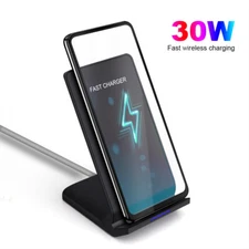 30W Wireless Fast Charger Stand Dock For Samsung Galaxy S25 S24 iPhone 17 Pro 16