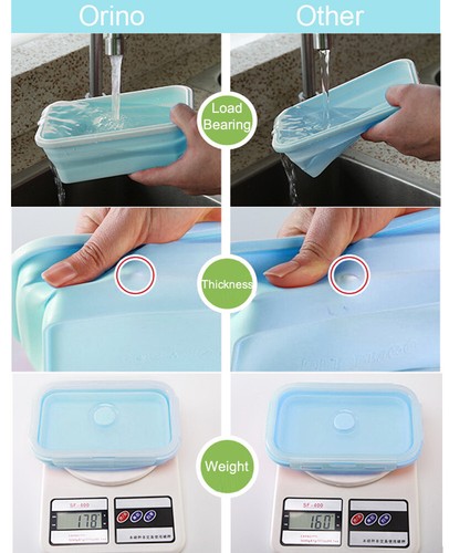 Fodable Silicone Food Storage Containers Lunch Box Medium Set of 3, Mint Green - Picture 4 of 5