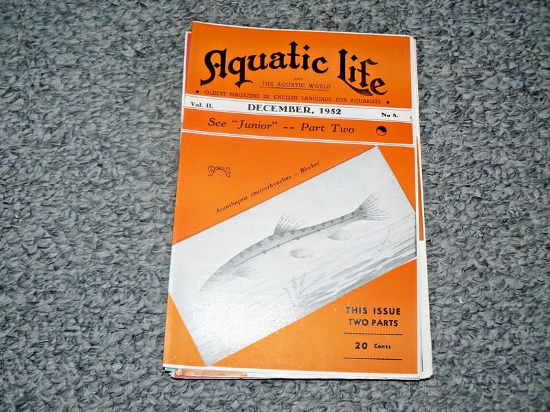 Aquatic Life   Aquarium Magazine December 1952  V 2  n 8  mint Vintage