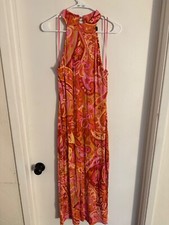 Women RIXO orange, yellow high neck sleeveless pencil long dress. Size 6