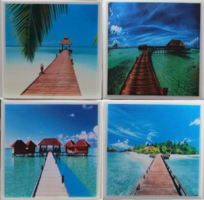 Ceramic Tile Coaster Set - Set of 4 - (Wood, Stone, Marble, Cork) - A